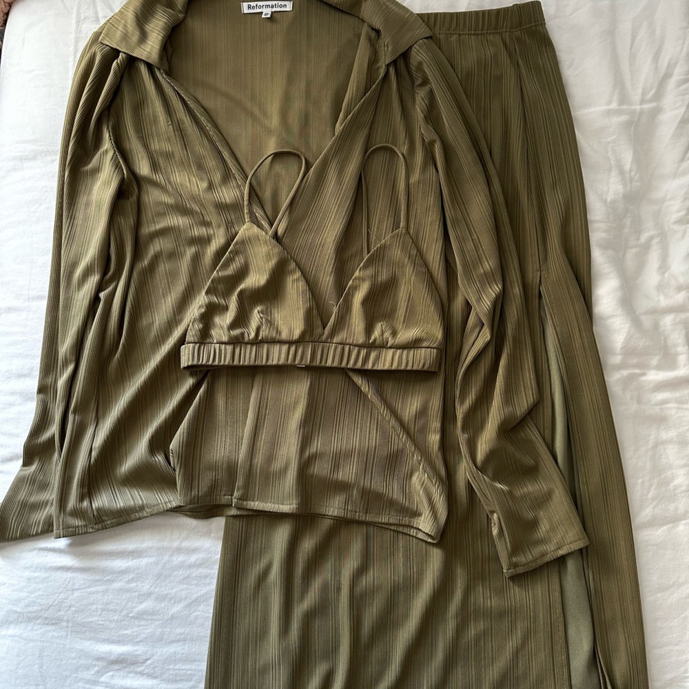 Reformation Olive Green Midi Dress